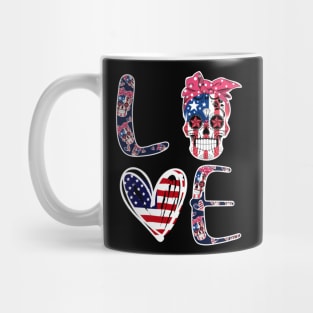 Sugar Skull Heart American Flag 4th of July Patriotic Mug